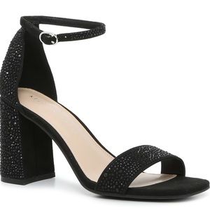 Black Block Heels with rhinestones; size 7.5